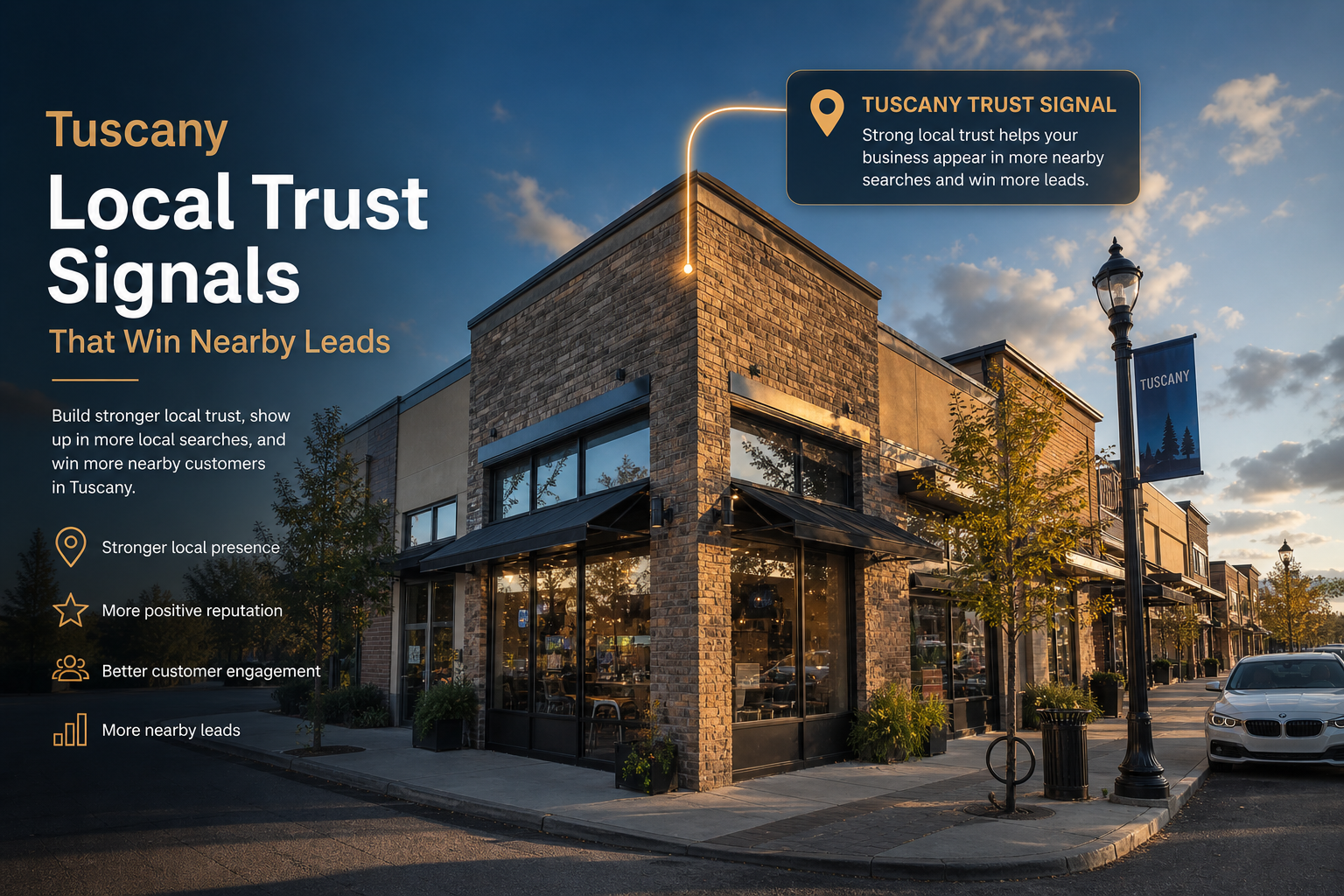 Tuscany local trust, Tuscany local trust on a heritage storefront in Calgary with pinned reviews and service badges.